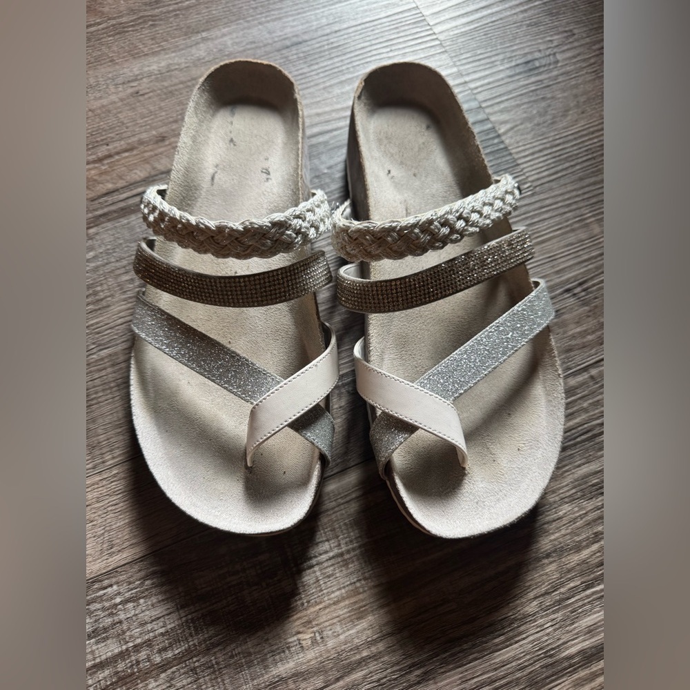 Circus by Sam Edelman Silver and White Sandals with Braided Straps